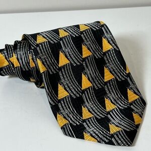 Robert Talbott 100% Silk Midcentury Modern MCM Geometric Black and Gold Tie